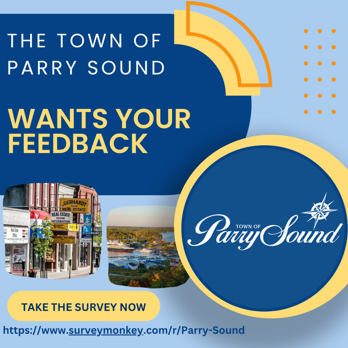 poster of the Town asking for feedback via a survey link