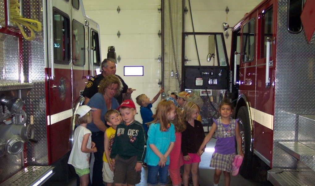 Kids Inspecting the Fire Hall